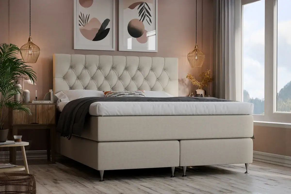 Royal Lyx Kontinentalsäng med Gavel - Beige 03 - Möbeltyg - 120x200 cm | Sängar - Kontinentalsängar | Zova.nu